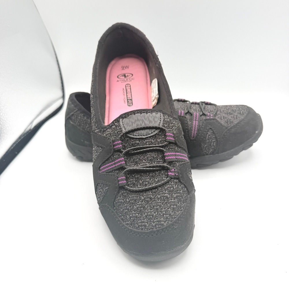 Athletic Works Walking Shoes Womens 9W Black Purple Memory Foam Good 8DP001